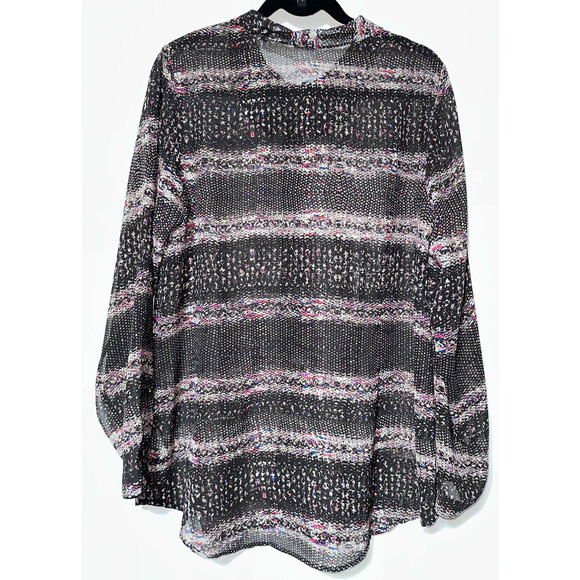 Cabi Sheer Maroon Print Long Sleeve Button Down Blouse w/Peter Pan Collar Size L - Picture 4 of 5